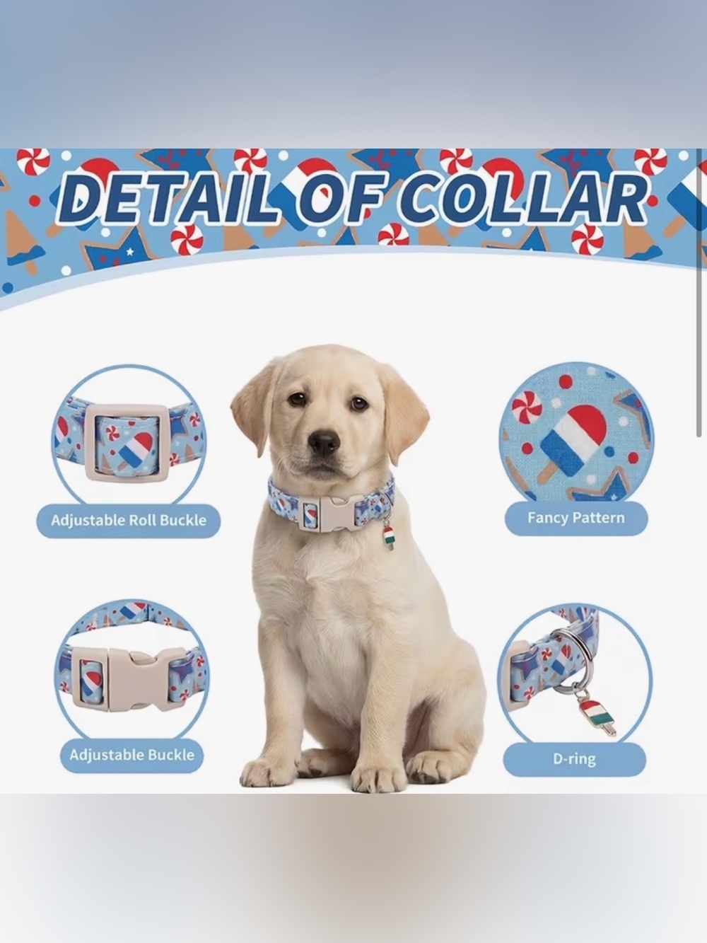Light Blue Bomb Pop Pattern Dog Collar. Size Small - Picture 4 of 6
